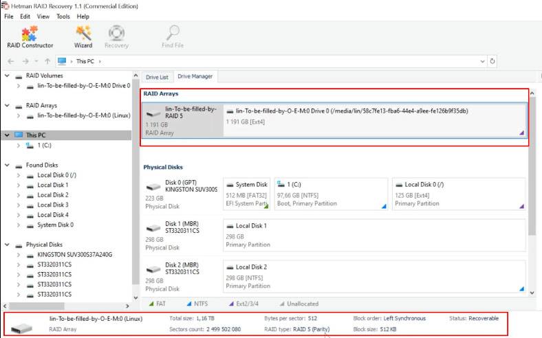 Ventana principal Hetman RAID Recovery