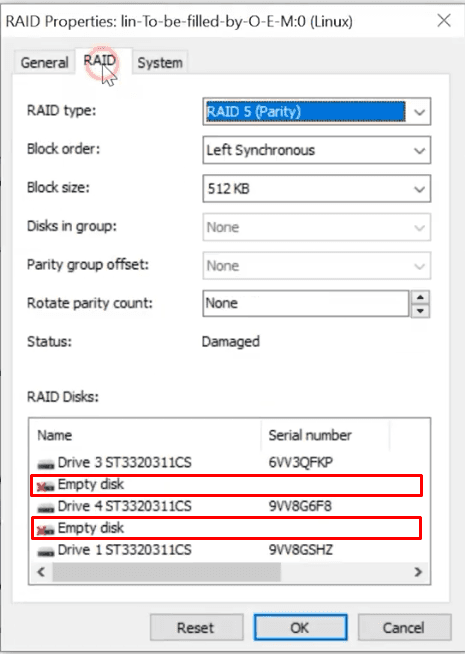 The device properties window