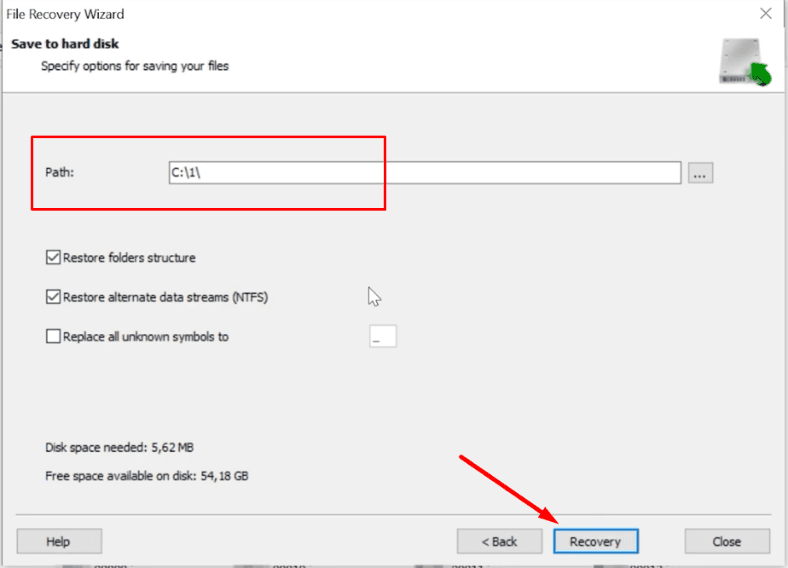 Specify full path for recovery