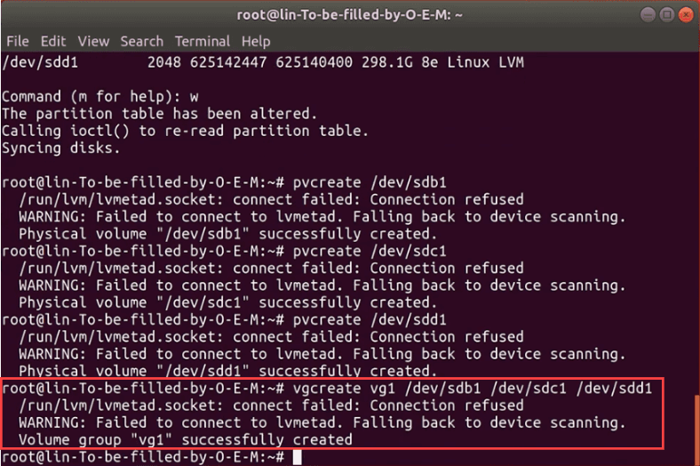 Combine the three disks into an <b>LVM</b> volume