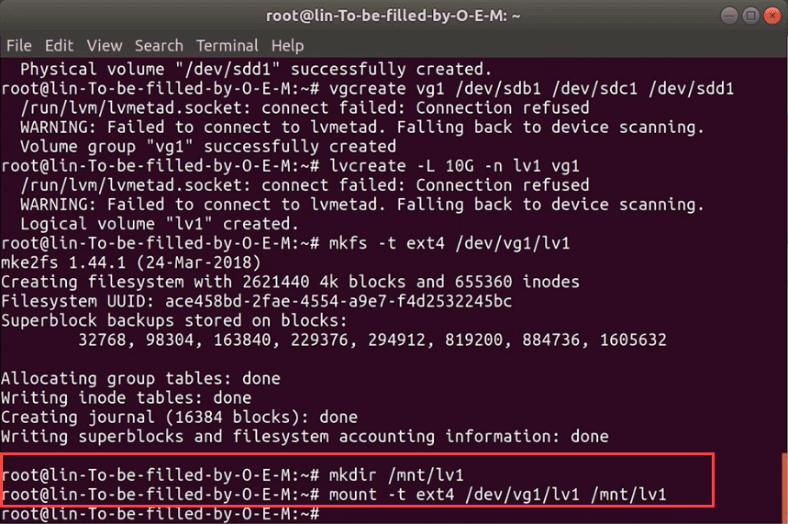 Mounting a volume with the terminal