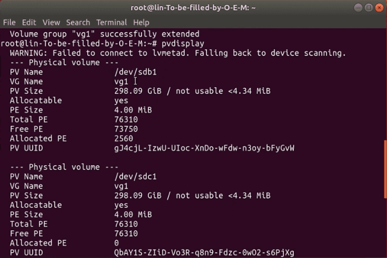 Displaying detailed information on the composition of an <b>LVM</b> group