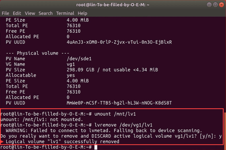 Removing a logical volume