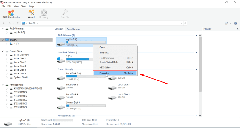 Go to the array properties menu.