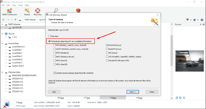 Running a full analysis for your storage.