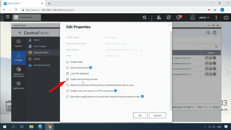 Enable Network Recycle Bin