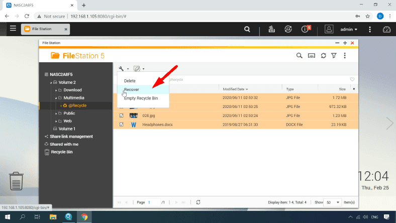 Recovering data from Network Recycle Bin