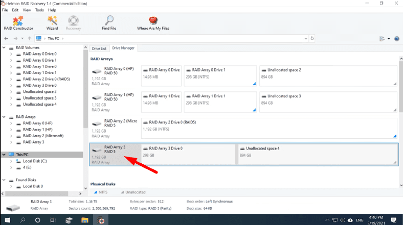 The rebuilt RAID system is displayed in the Drive Manager