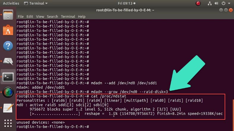 Expanding the RAID to a three-disk system