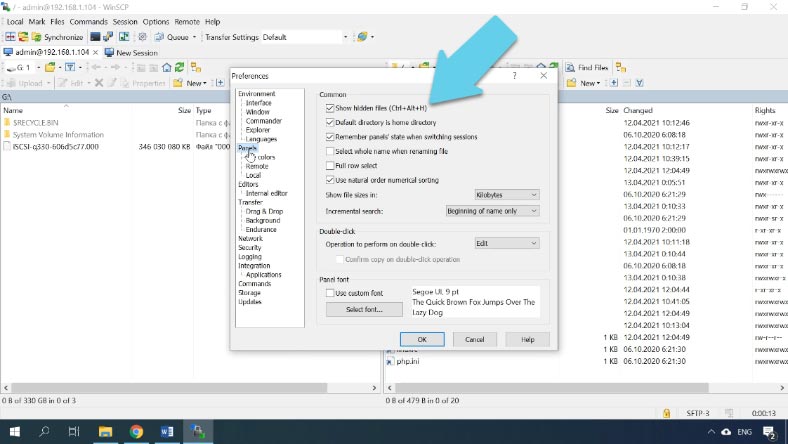 Ustawienia Winscp aby pokazać ukryte pliki