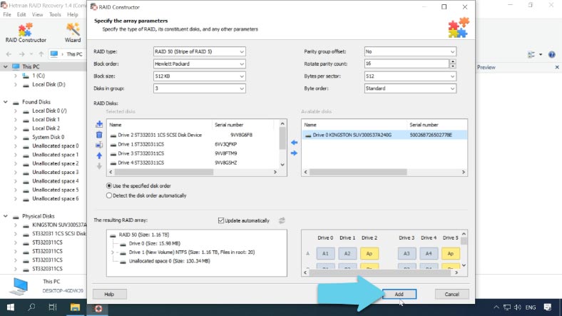 RAID Constructor in manual mode