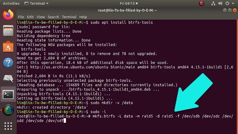 Erstellen eines neuen btrfs-RAID5-Arrays