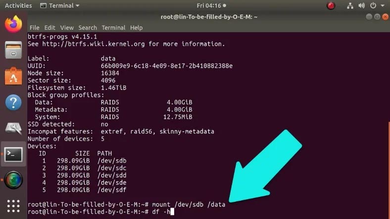 Montaje en Linux сon ayuda de una terminal