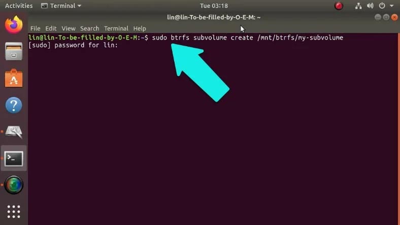 Creating subvolumes with the Terminal