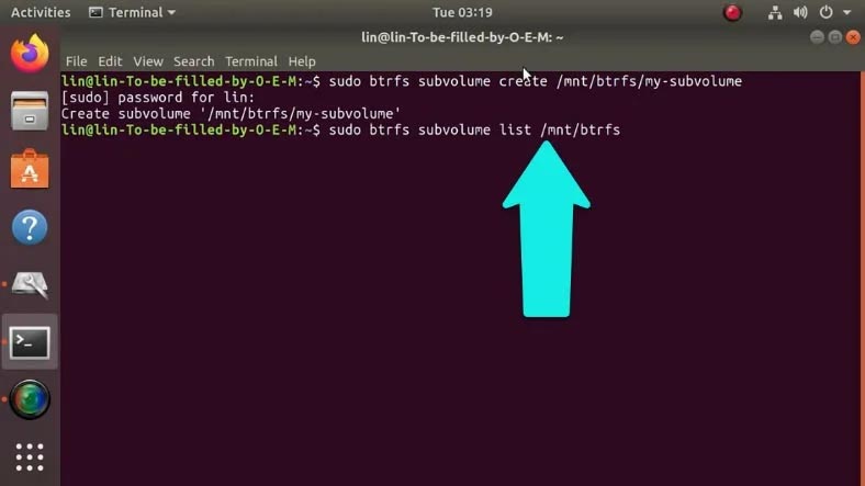 Ver a lista de subvolumes através do terminal