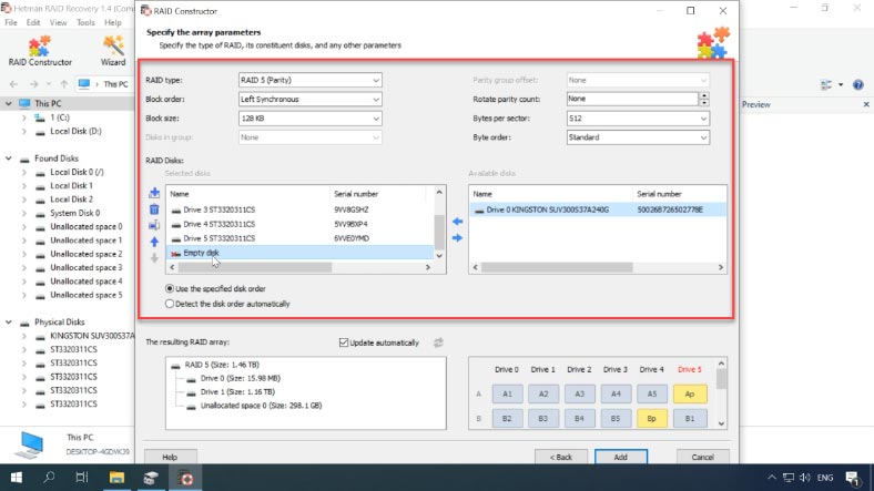 RAID Constructor in the manual mode