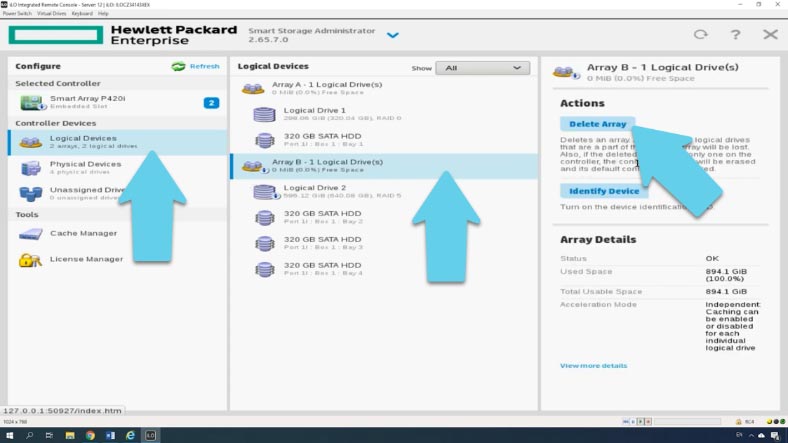 Logical Devices kliknijcie Delete Array