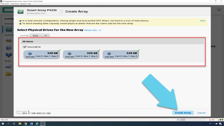 Marcamos las unidades y hacemos clic en Create Array