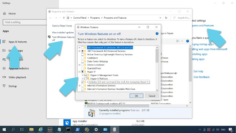 Installieren der Hyper-V-Komponente in Windows 10