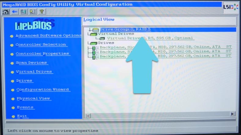 The Fujitsu D311 controller had no difficulty in detecting the array properties