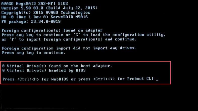 IBM Serve RAID M5016 - fallo al detectar la configuración RAID