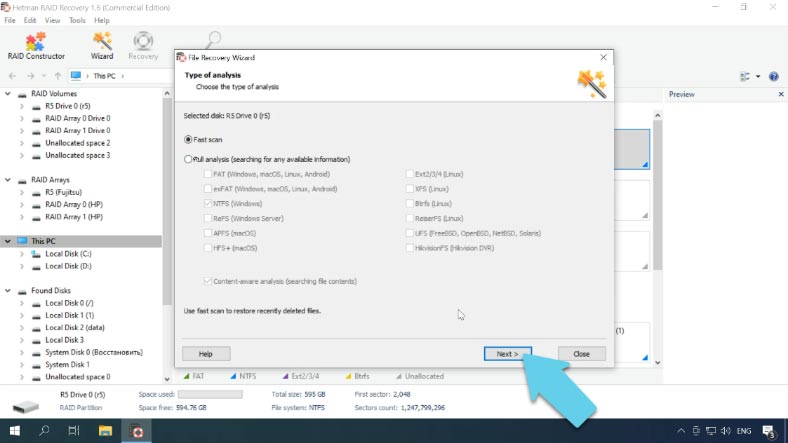 Scanning a recovered RAID system