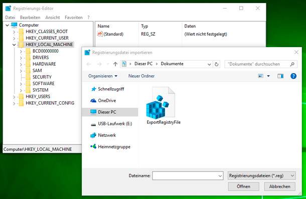 Wiederherstellung der Registrierungsdatenbank Windows 10