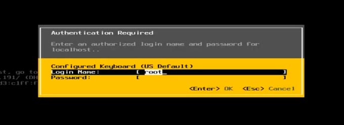 Entrez le login et le mot de passe root