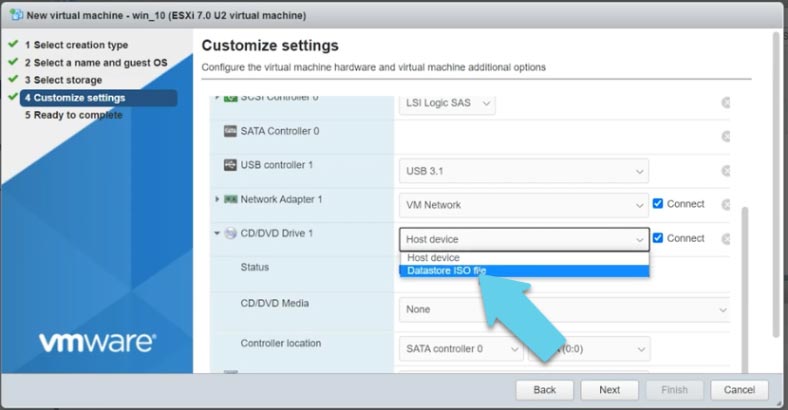 Select disk type - Datastore ISO File