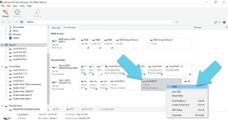 Sélectionnez la partition où les fichiers de la machine virtuelle sont stockés et exécutez l'analyse