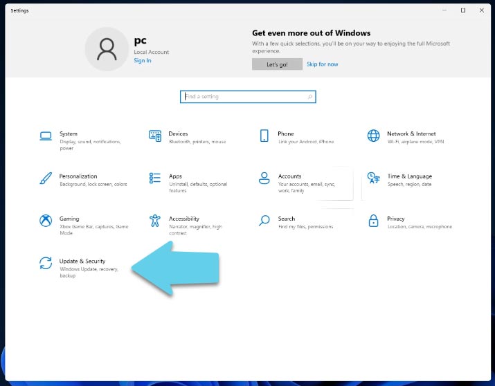 Ir a la ficha Actualización - Seguridad