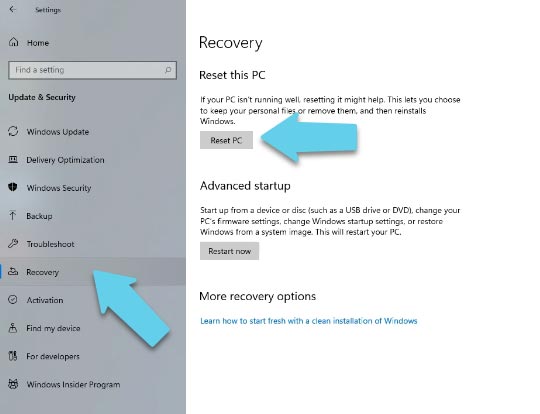 Odzyskiwanie,w rozdziale Przywróć komputer - Restart PC