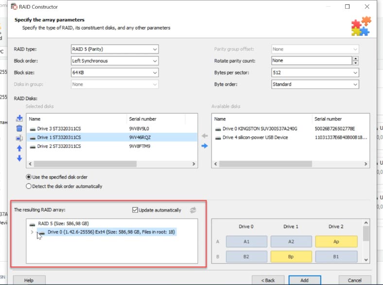 Ein korrekt gemountetes Array hat mindestens eine Partition