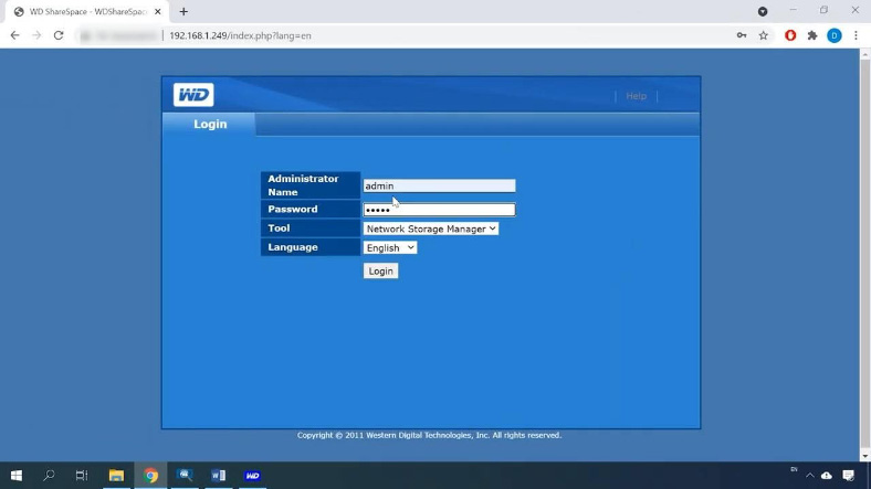 Open the management menu for NAS WD ShareSpace