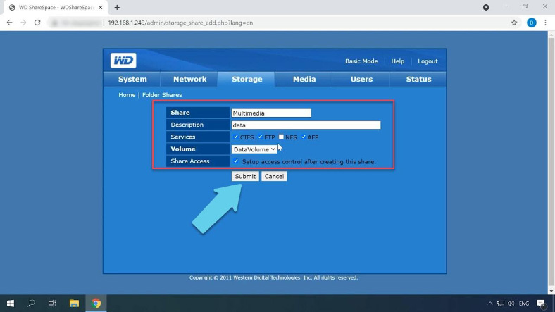 A seguir, especifique o nome do novo diretório, a descrição e verifique os serviços de rede