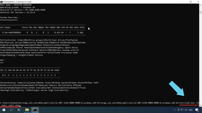 storcli64.exe /c0 /eall /sall show