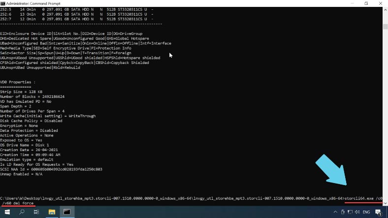 storcli64.exe /c0 /v60 del force