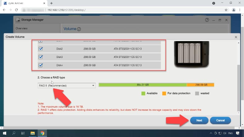 Select the disks and choose RAID type