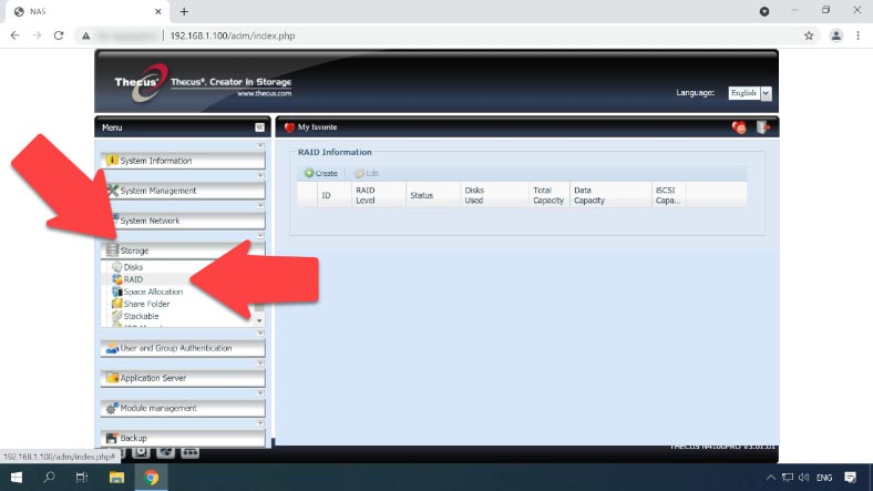 Open the NAS management utility, and switch to RAID