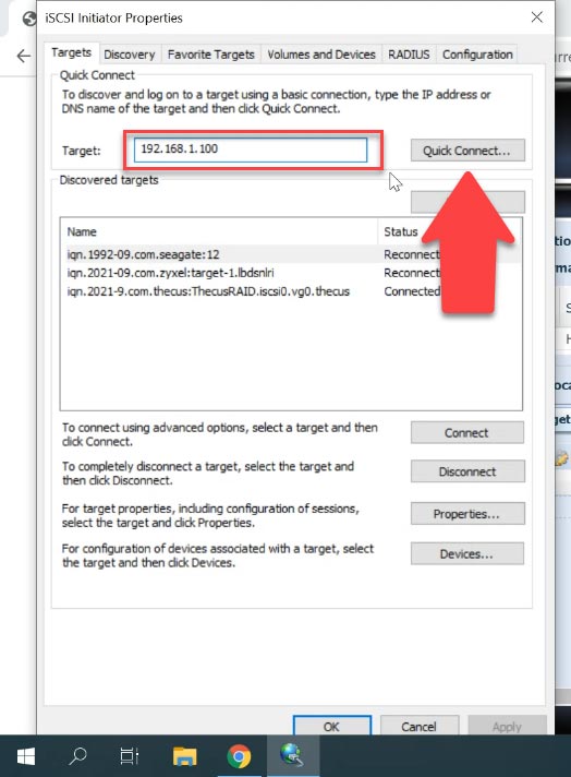 The final step is to connect iSCSI volume to the computer