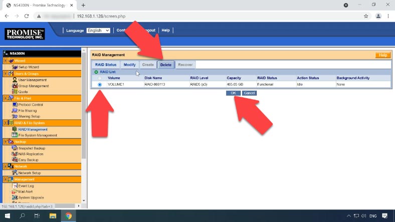 Delete an existing RAID volume