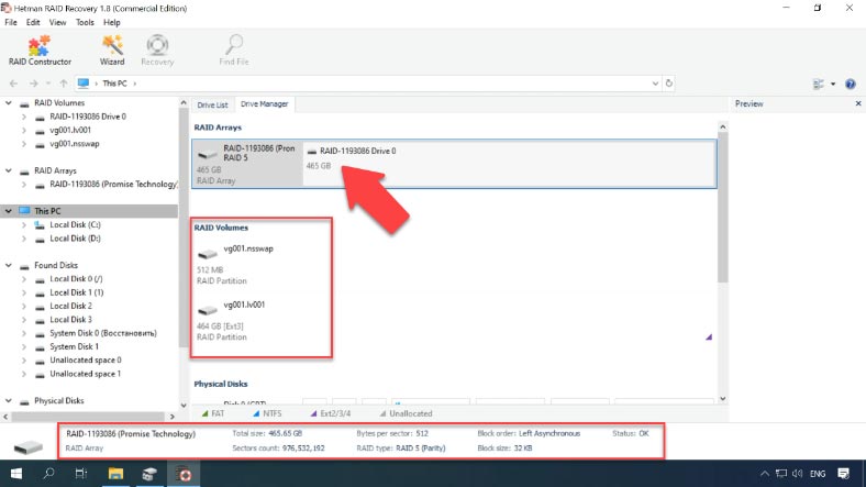 Hetman RAID Recovery reconstruye automáticamente la matriz