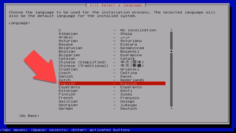 Select language for installation and OS