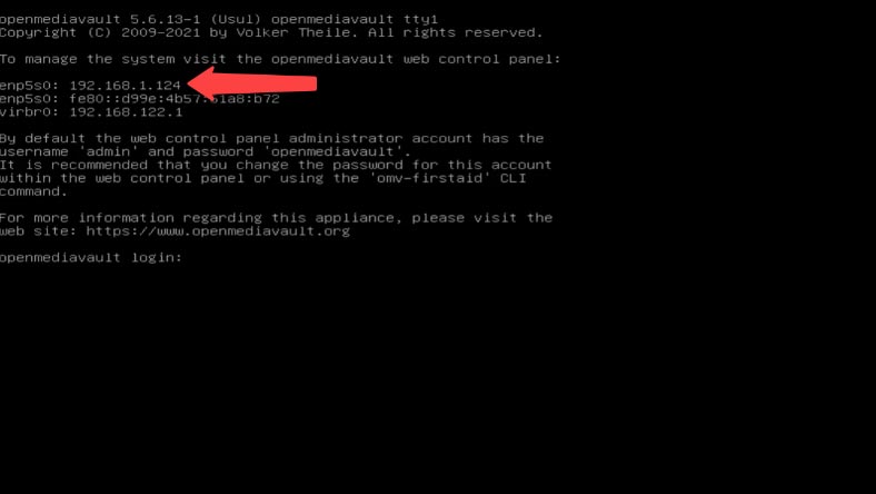 The IP address of the OMV device is displayed