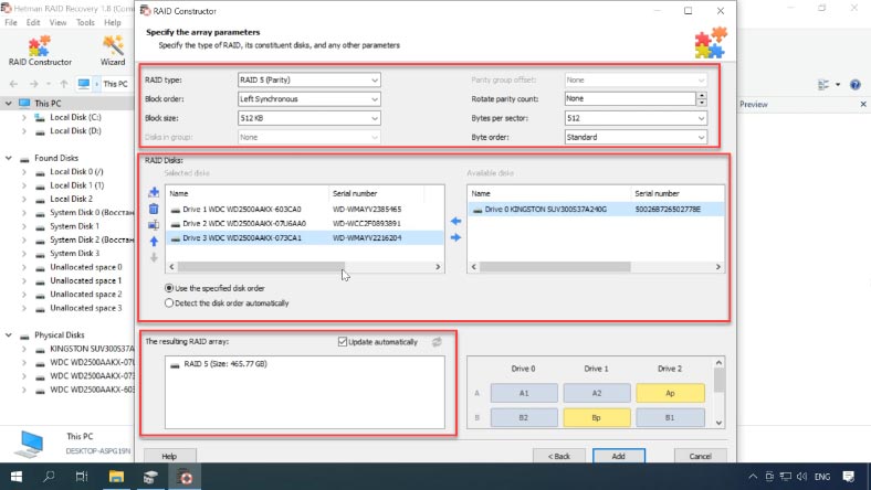 Especifica todas as configurações da matriz