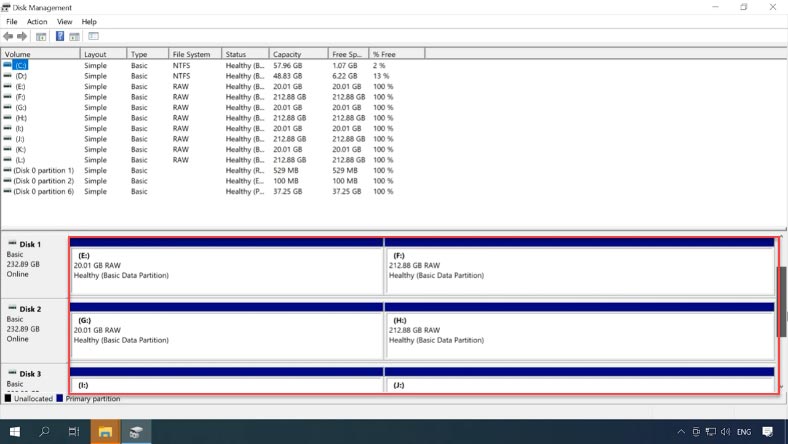 Оpen Disk Management and check if the added disks are recognized