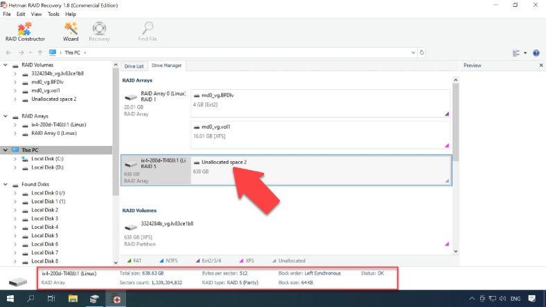 Hetman RAID Recovery will identify the disks automatically