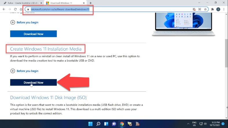 Descargue la herramienta de creación de medios para Windows 11 de Microsoft