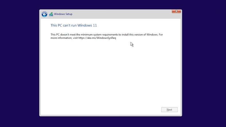 خطأ جهازك لا يفي بالحد الأدنى من متطلبات النظام لتثبيت Windows 11