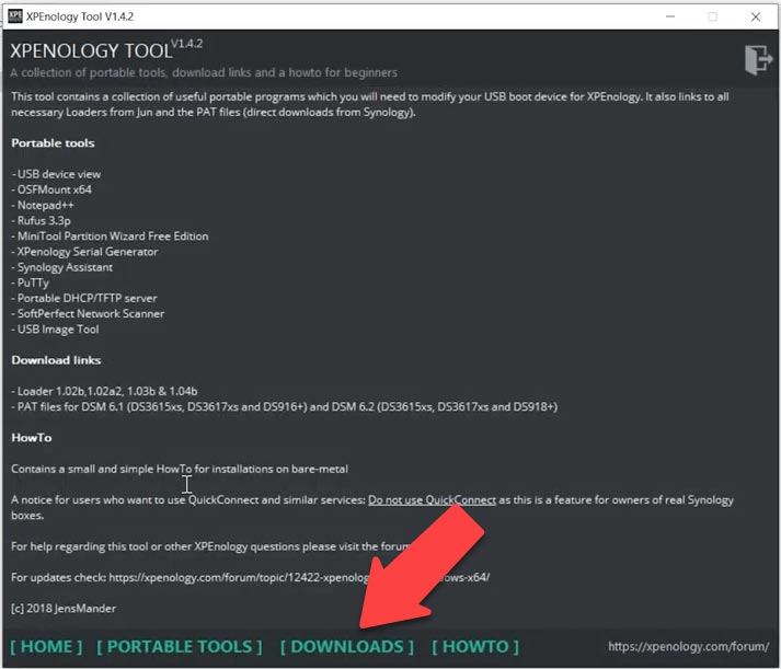 Uruchomcie XPEnology Tool, otwórzcie zakładkę Downloads